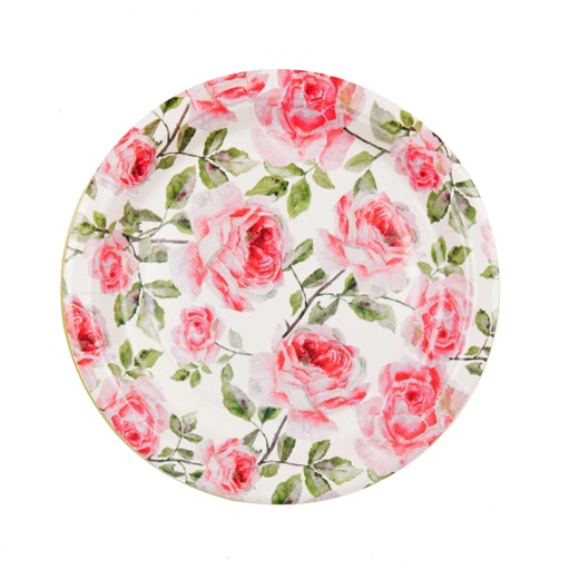25 Pack, Rose 7 Flower Bouquet Design Appetizer Dessert Salad Paper Plates  - 300 GSM in 2023