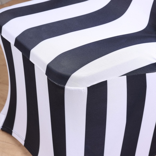 Black And White Striped Spandex Stretch Fitted Folding Chair Cover With  Foot Pockets 160 Gsm 2