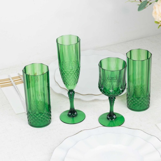 6 Pack 8oz Green Crystal Cut Reusable Plastic Cocktail Goblets, Shatte – My  Store