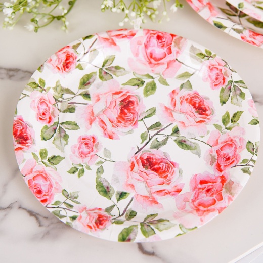 25 Pack, Rose 7 Flower Bouquet Design Appetizer Dessert Salad Paper Plates  - 300 GSM in 2023