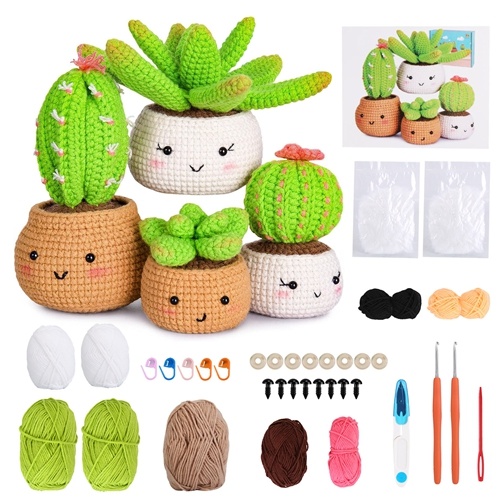 iMounTEK Succulents Crochet Kit for Beginners - DIY Knitting Supplies for Kids & Adults