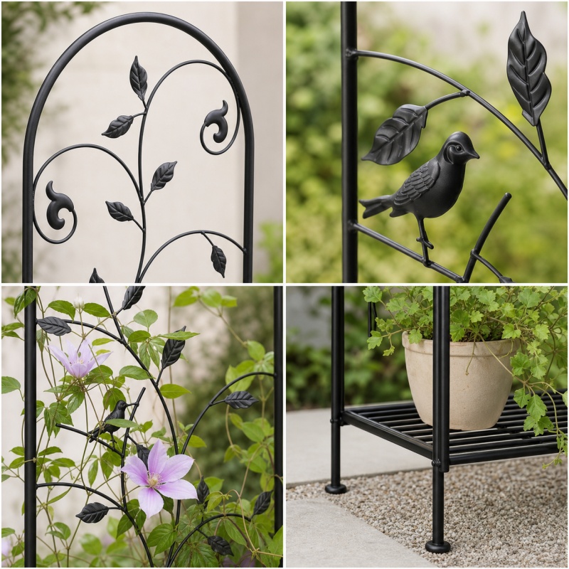 71In H Black Metal Garden Trellis Plant Stand For Climbing Plants