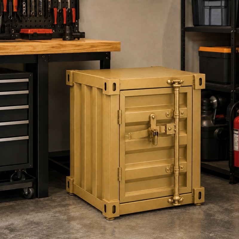 Industrial Metal Storage Cabinet, Side Table – Gold