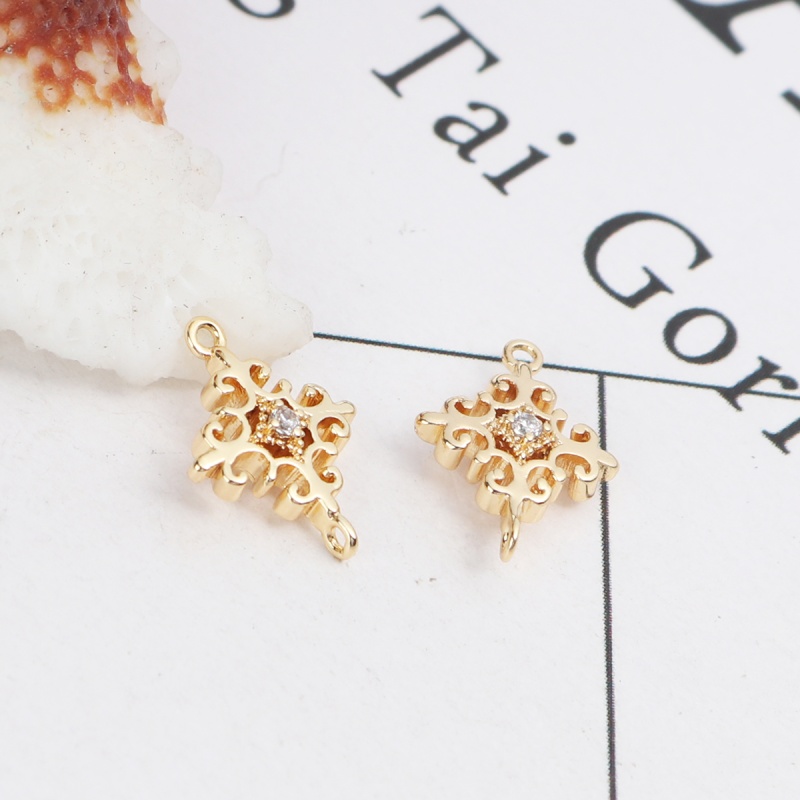 Copper Micro Pave Connectors Cross 18K Real Gold Plated Hollow Clear Rhinestone 13Mm X 9Mm, 2 Pcs