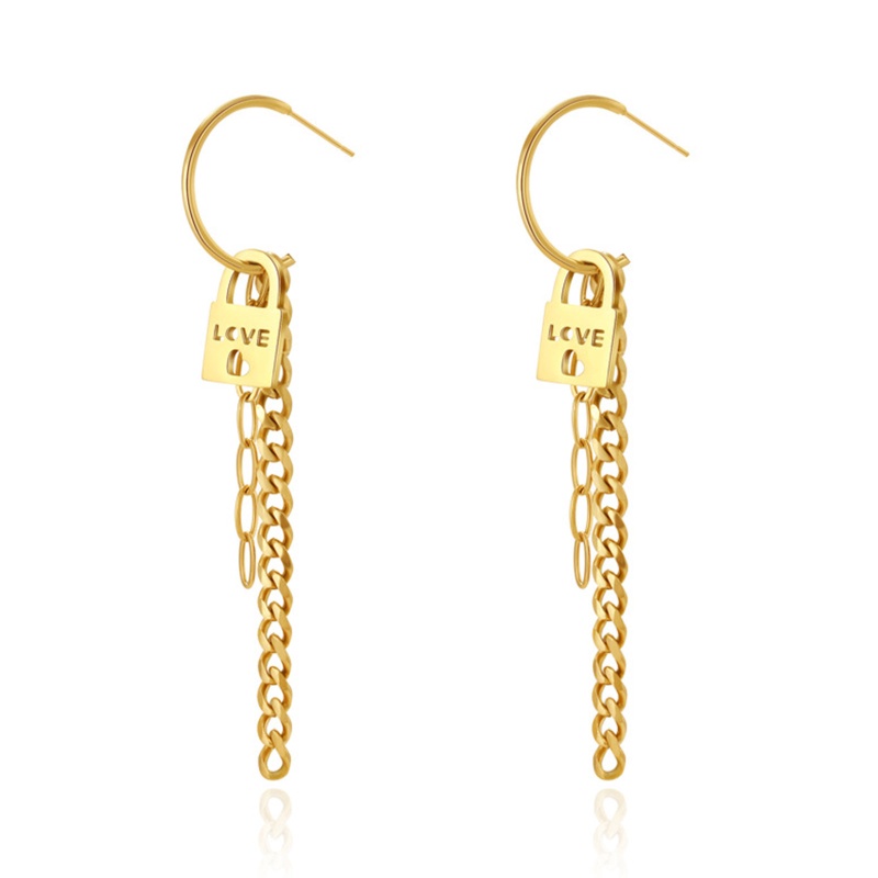 Eco-Friendly Simple & Casual Stylish 14K Real Gold Plated 304 Stainless Steel Tassel Lock Message " Love " Tassel Earrings For Women Valentine's Day 7.5Cm, 1 Pair