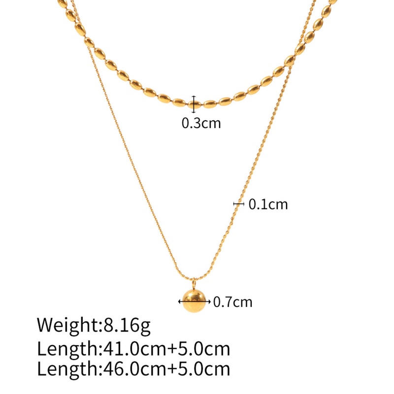 Eco-Friendly Simple & Casual Stylish 18K Real Gold Plated 304 Stainless Steel Ball Chain Round Multilayer Layered Necklace For Women 41Cm - 46Cm Long, 1 Piece