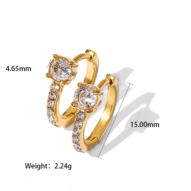 Eco-Friendly Exquisite Stylish 18K Real Gold Plated 304 Stainless Steel & Cubic Zirconia Hoop Earrings For Women 15Mm Dia., 1 Pair