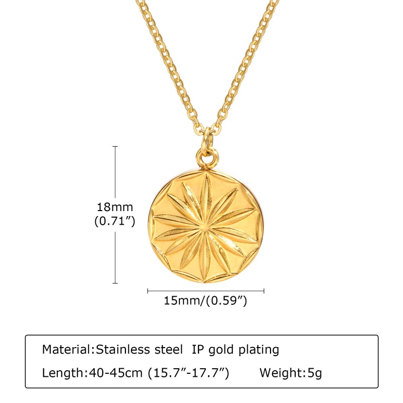 Eco-Friendly Simple & Casual Stylish 18K Real Gold Plated 304 Stainless Steel Link Cable Chain Round Sunflower Pendant Necklace For Women 40Cm(15 6/8") Long, 1 Piece