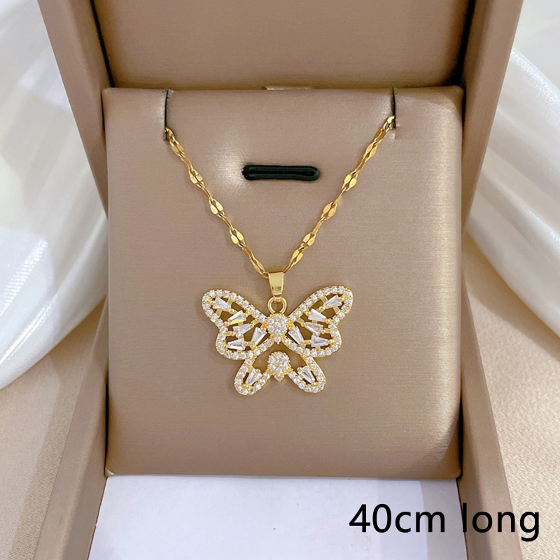Eco-Friendly Natural Pastoral Stylish 18K Gold Color Copper & Stainless Steel Lips Chain Butterfly Animal Pendant Necklace For Women 40Cm(15 6/8") Long, 1 Piece