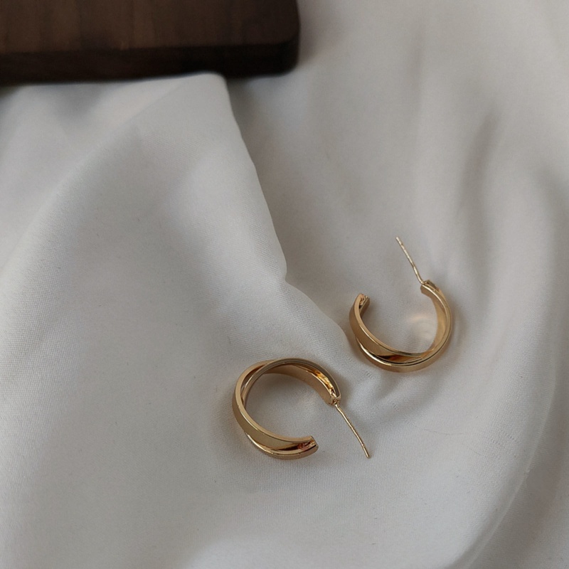 Eco-Friendly Simple & Casual Stylish 14K Real Gold Plated Copper C Shape Hoop Earrings For Women 2Cm X 0.7Cm, 1 Pair