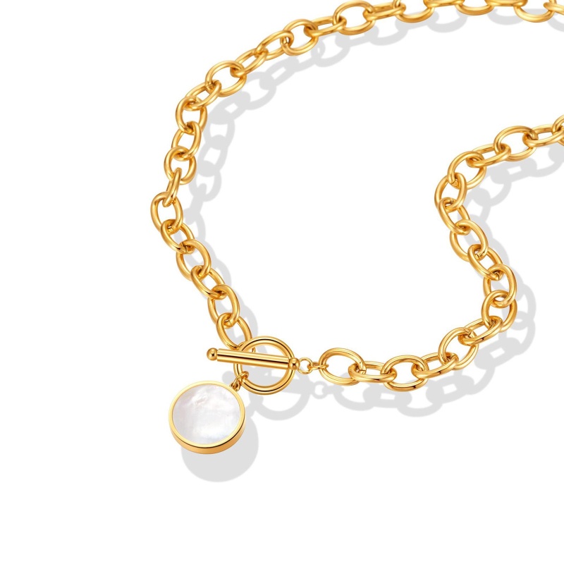 Eco-Friendly Simple & Casual Stylish 18K Gold Color 304 Stainless Steel Curb Link Chain Round Pendant Necklace For Women 42Cm(16 4/8") Long, 1 Piece