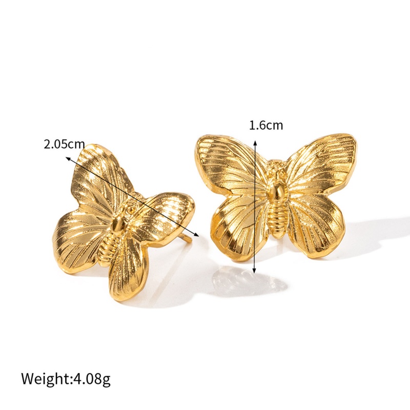 Eco-Friendly Vacuum Plating Retro Stylish 18K Real Gold Plated 304 Stainless Steel Butterfly Animal Ear Post Stud Earrings For Women Party 2Cm X 1.6Cm, 1 Pair