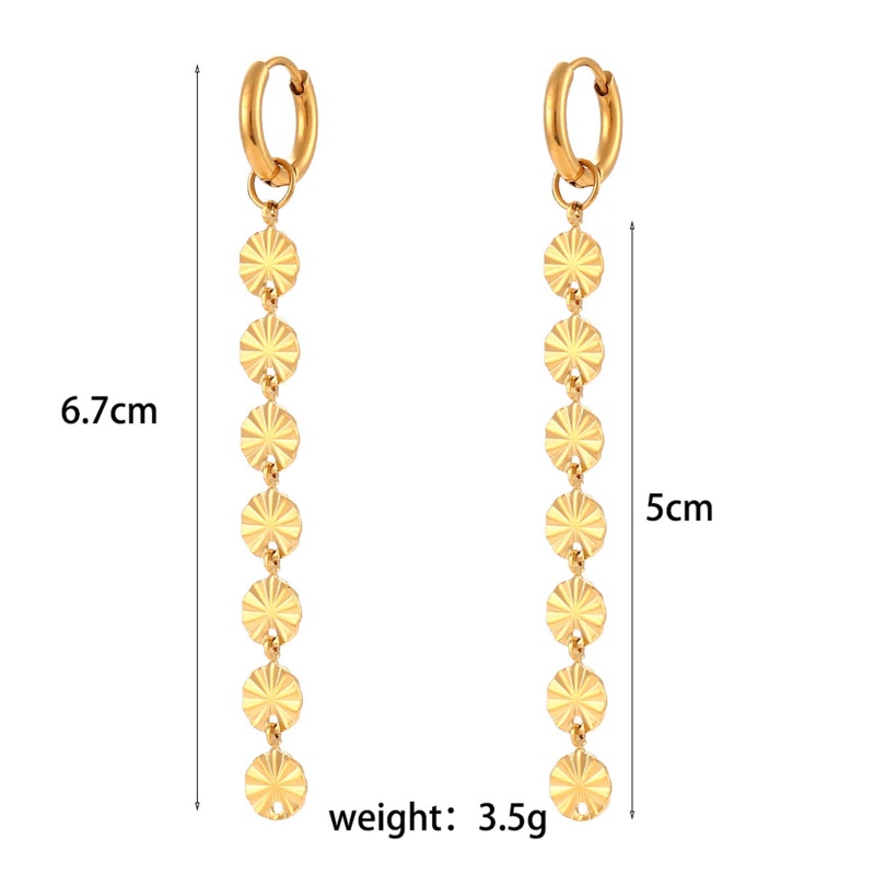 Hypoallergenic Simple & Casual Stylish 18K Real Gold Plated 304 Stainless Steel Round Tassel Earrings For Children Party 6.7Cm, 1 Pair