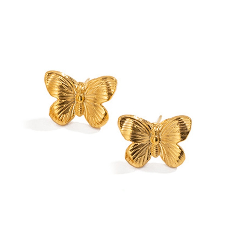 Eco-Friendly Vacuum Plating Retro Stylish 18K Real Gold Plated 304 Stainless Steel Butterfly Animal Ear Post Stud Earrings For Women Party 2Cm X 1.6Cm, 1 Pair