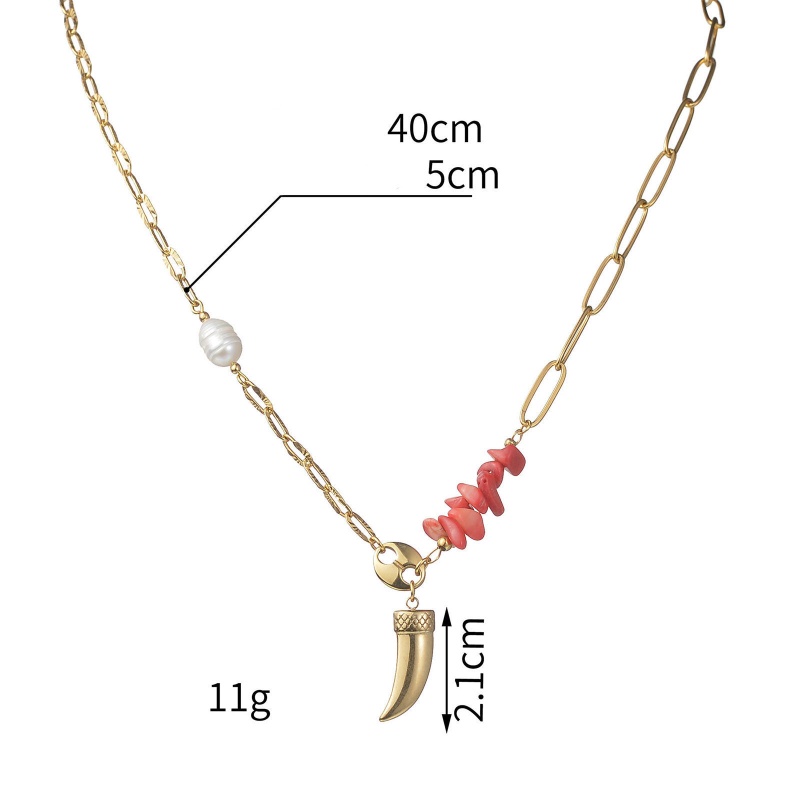 Eco-Friendly Stylish Boho Chic Bohemia 14K Gold Color 304 Stainless Steel & Stone Paperclip Chain Chili Pendant Necklace For Women Party 40Cm(15 6/8") Long, 1 Piece