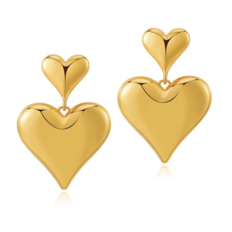 Hypoallergenic Stylish Retro 18K Real Gold Plated Copper Heart Earrings For Women Valentine's Day 3.5Cm X 2.4Cm, 1 Pair