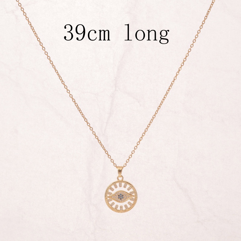 Eco-Friendly Simple & Casual Religious 18K Gold Color Copper & Stainless Steel Link Cable Chain Round Evil Eye Micro Pave Pendant Necklace For Women 39Cm(15 3/8") Long, 1 Piece