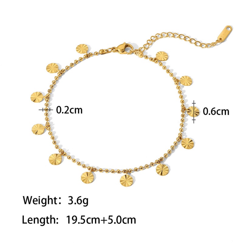Eco-Friendly Exquisite Stylish 18K Real Gold Plated 304 Stainless Steel Ball Chain Tassel Round Anklet For Women 19Cm(7 4/8") Long, 1 Piece