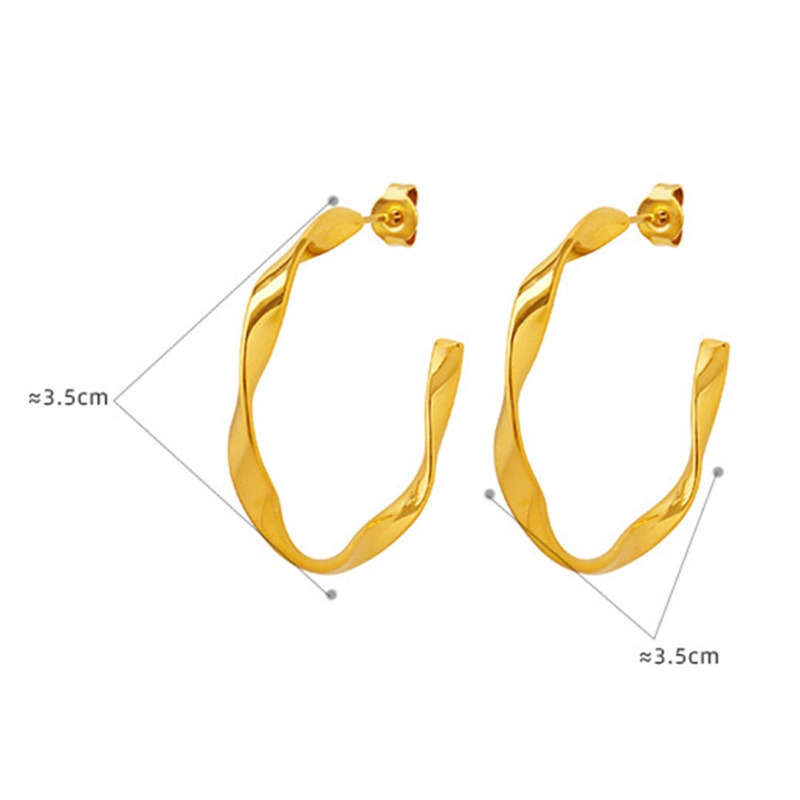 Eco-Friendly Stylish Simple 18K Real Gold Plated 304 Stainless Steel Twist Hoop Earrings For Women 3.5Cm X 3.5Cm, 1 Pair