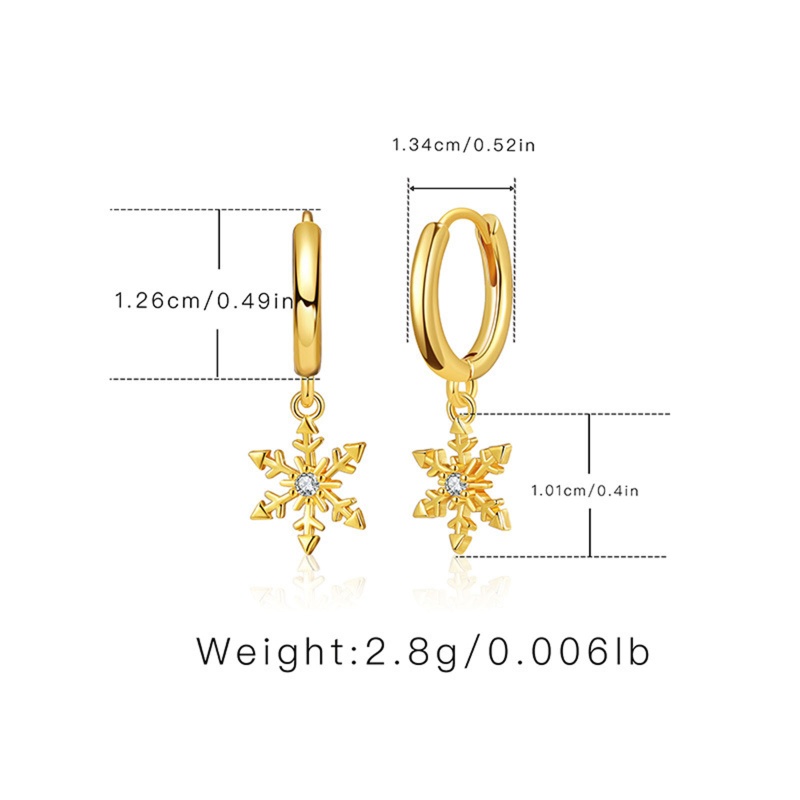 Eco-Friendly Exquisite Stylish 18K Real Gold Plated Copper & Cubic Zirconia Snowflake Earrings For Women 22Mm X 13Mm, 1 Pair