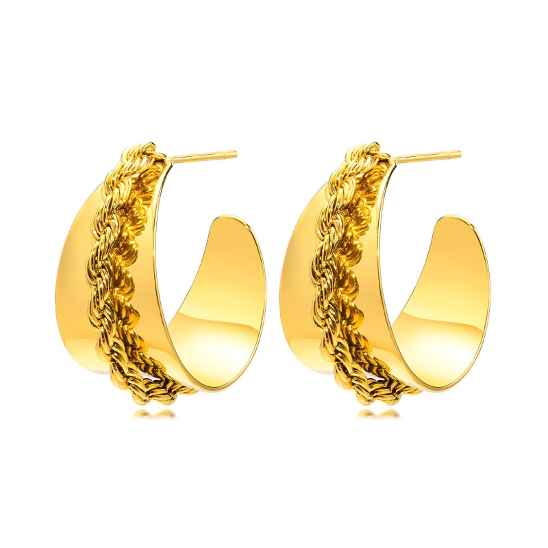 Eco-Friendly Simple & Casual Stylish 18K Real Gold Plated 304 Stainless Steel C Shape Hoop Earrings For Women Party 2.7Cm X 2.5Cm, 1 Pair
