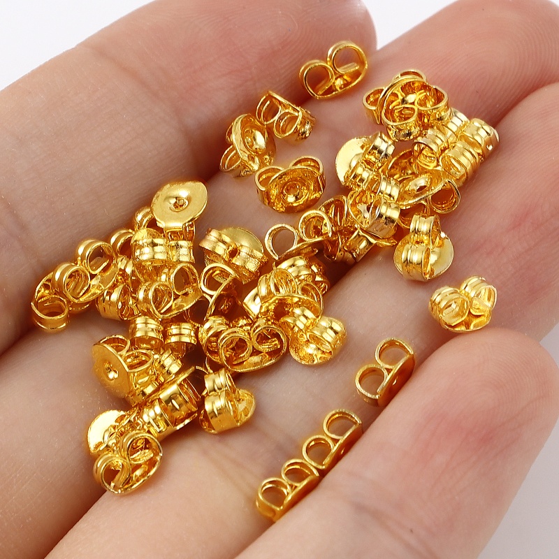 Copper Ear Nuts Post Stopper Earring Findings 18K Real Gold Plated Round Plating 5Mm Dia., 20 Pcs