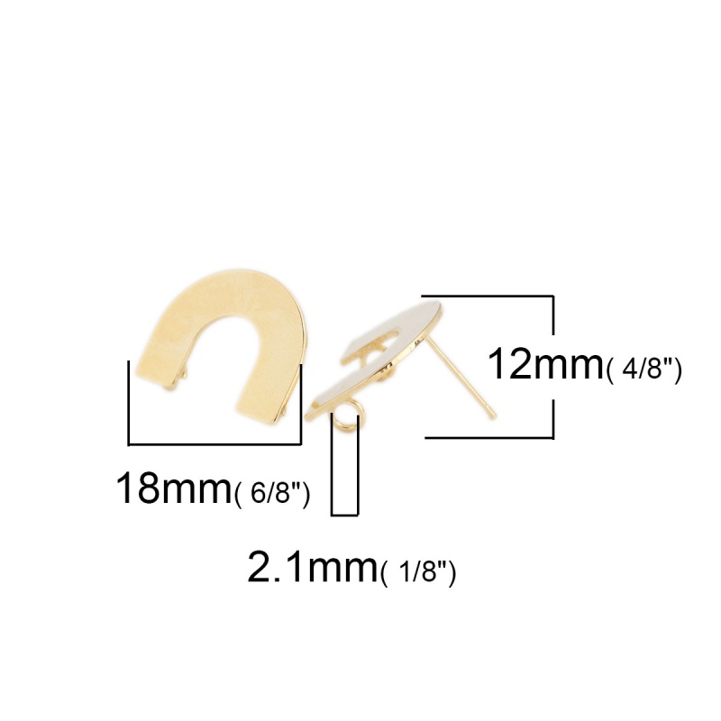 Copper Ear Post Stud Earrings 18K Real Gold Plated U-Shaped W/ Loop 18Mm X 15Mm, Post/ Wire Size: (20 Gauge), 6 Pcs