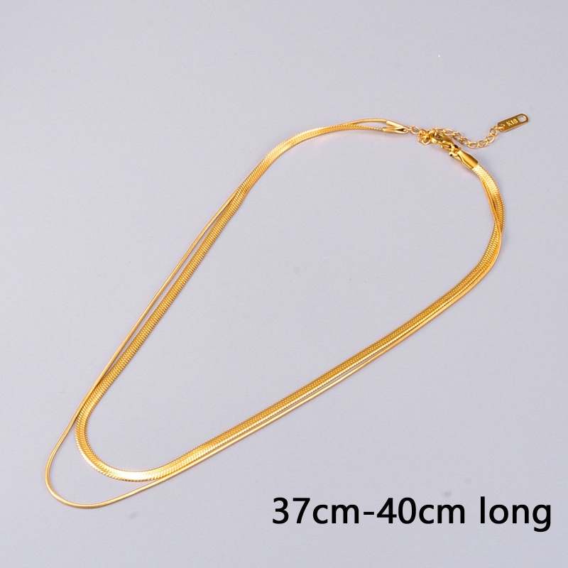 Eco-Friendly Simple & Casual Stylish 18K Gold Color 316L Stainless Steel Snake Chain Link Chain Multilayer Layered Necklace For Women 37Cm-40Cm Long, 1 Piece