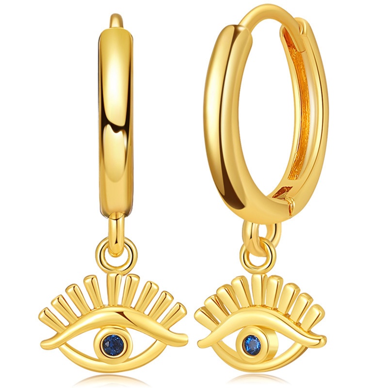 Eco-Friendly Retro Stylish 18K Real Gold Plated Copper & Cubic Zirconia Evil Eye Earrings For Women 22Mm X 8Mm, 1 Pair