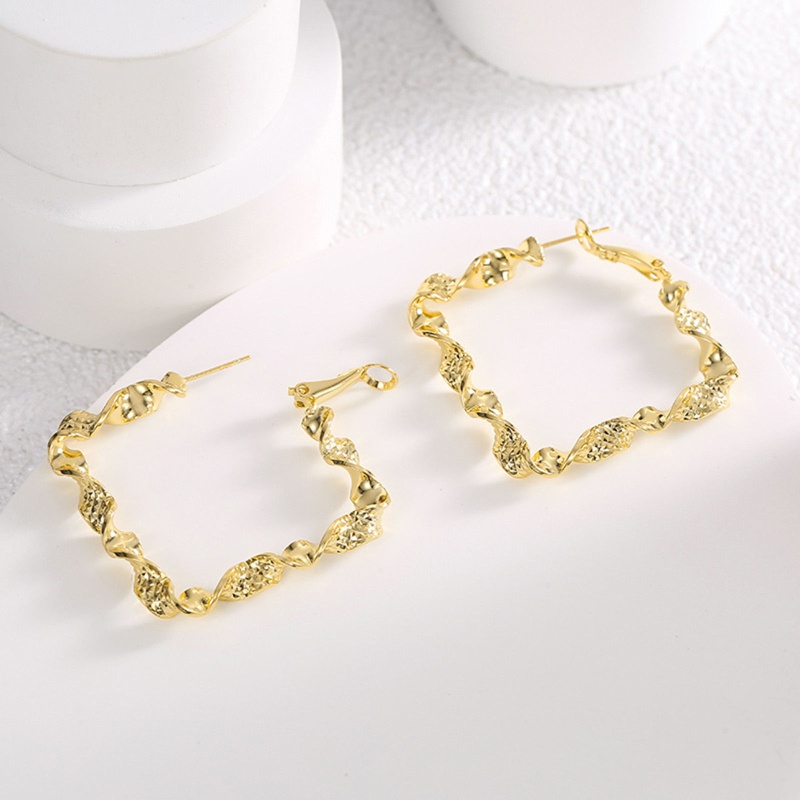 Hypoallergenic Stylish Simple 18K Real Gold Plated Copper Square Hoop Earrings For Women Mother's Day 1 Pair