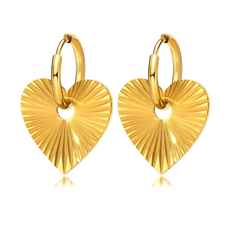 Hypoallergenic Simple & Casual Stylish 18K Real Gold Plated 304 Stainless Steel Heart Streak Earrings For Women Party 3.2Cm X 2Cm, 1 Pair