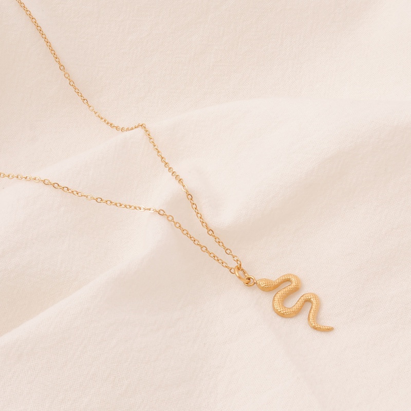 Eco-Friendly Stylish Simple 18K Gold Color 304 Stainless Steel Link Cable Chain Snake Animal Pendant Necklace For Women 41Cm(16 1/8") Long, 1 Piece