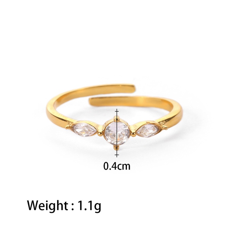 Eco-Friendly Exquisite Stylish 18K Real Gold Plated 304 Stainless Steel & Cubic Zirconia Open Adjustable Rings For Women 18Mm(Us Size 7.75), 1 Piece
