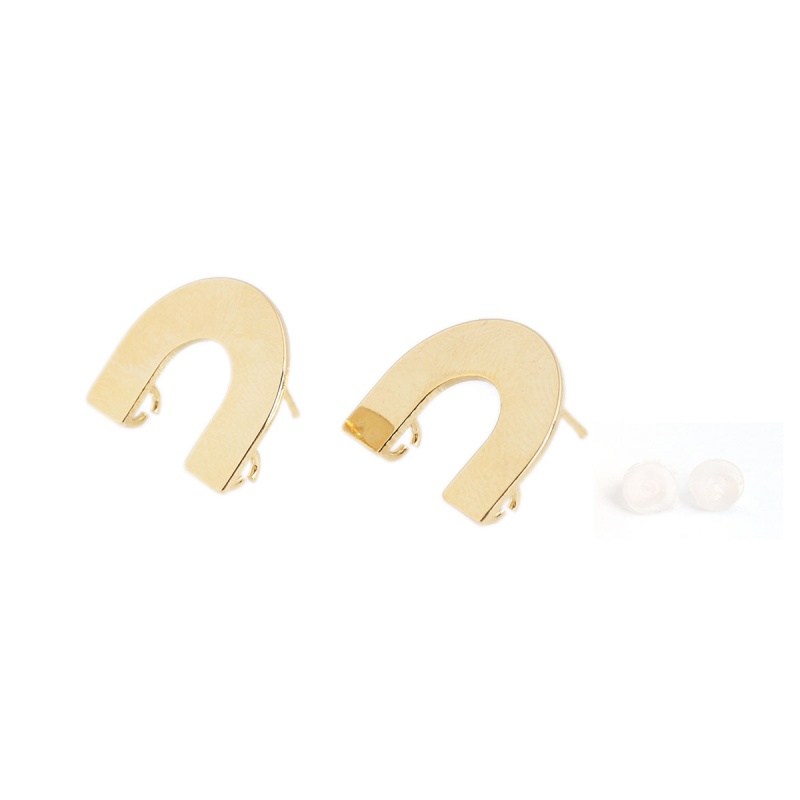 Copper Ear Post Stud Earrings 18K Real Gold Plated U-Shaped W/ Loop 18Mm X 15Mm, Post/ Wire Size: (20 Gauge), 6 Pcs