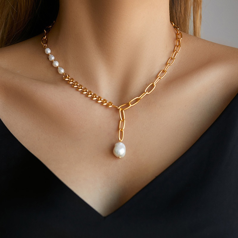 Eco-Friendly Dainty Simple 18K Real Gold Plated Copper Link Cable Chain Imitation Pearl Pendant Necklace For Women Party 42Cm(16 4/8") Long, 1 Piece
