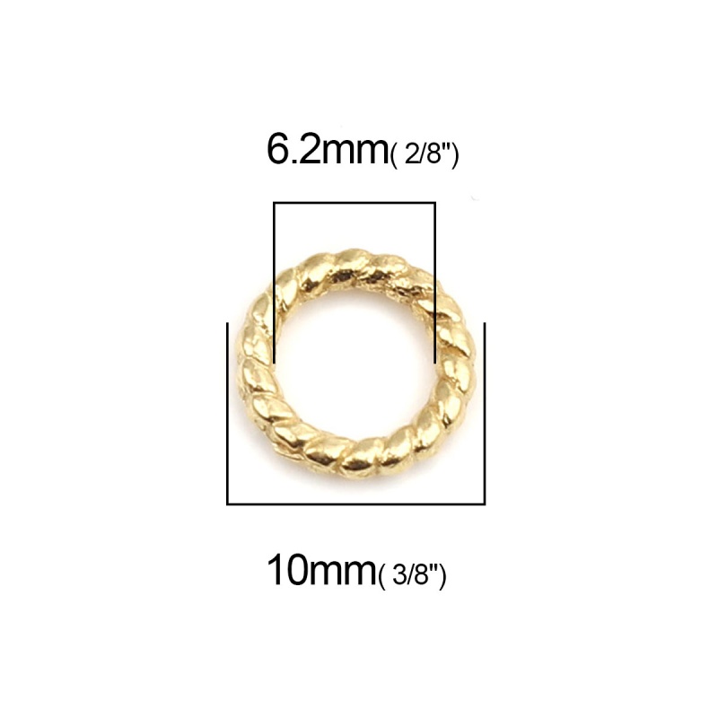 1.8Mm Zinc Based Alloy Closed Soldered Jump Rings Findings Round Stripe 18K Real Gold Plated 10Mm Dia., 200 Pcs