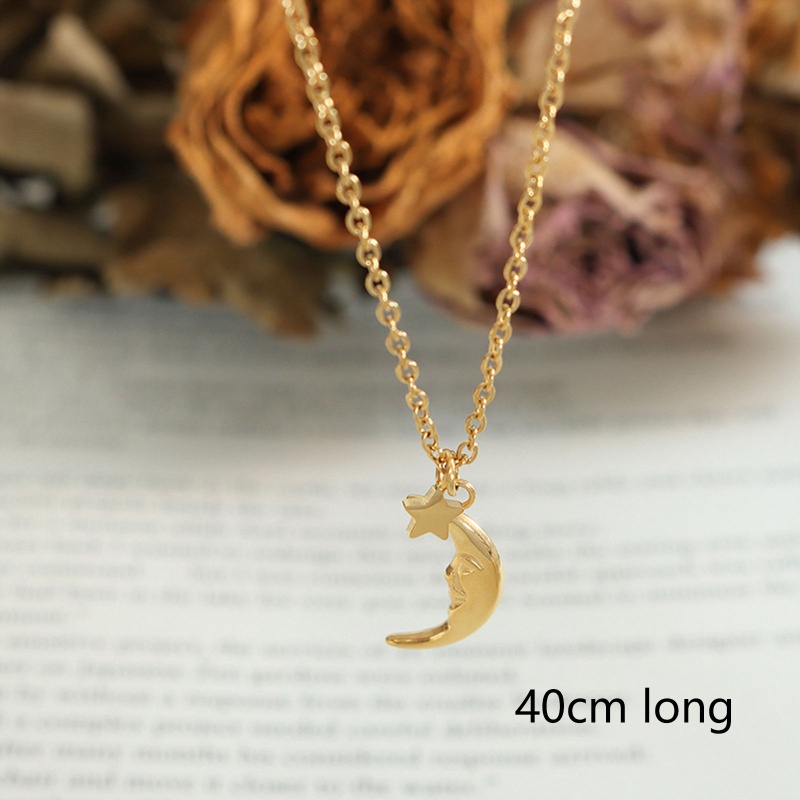 Eco-Friendly Simple & Casual Galaxy 18K Real Gold Plated 304 Stainless Steel Link Cable Chain Pentagram Star Moon Face Pendant Necklace For Women 40Cm(15 6/8") Long, 1 Piece