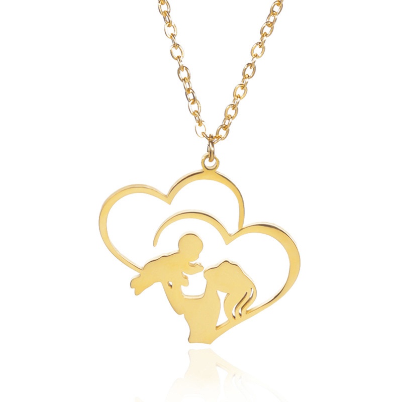 Eco-Friendly Stylish Simple 18K Gold Color 304 Stainless Steel Link Cable Chain Heart Mother/ Mom Hollow Pendant Necklace For Women Mother's Day 38Cm(15") Long, 1 Piece