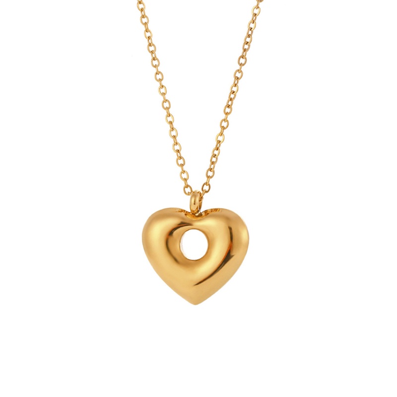 Eco-Friendly Stylish Simple 18K Real Gold Plated 304 Stainless Steel Link Cable Chain Heart Pendant Necklace For Women Valentine's Day 40Cm(15 6/8") Long, 1 Piece