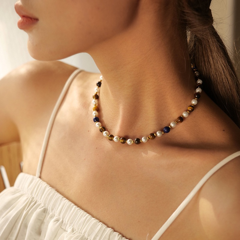 Eco-Friendly Vacuum Plating Stylish Boho Chic Bohemia 18K Real Gold Plated 304 Stainless Steel & Stone Imitation Pearl Beaded Necklace For Women 36Cm(14 1/8") Long, 1 Piece