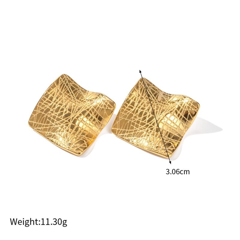 Eco-Friendly Vacuum Plating Simple & Casual Retro 18K Real Gold Plated 304 Stainless Steel Square Ear Post Stud Earrings For Women Party 3Cm, 1 Pair
