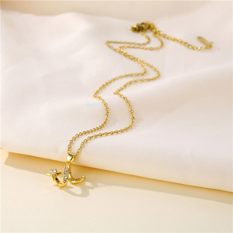 Eco-Friendly Stylish 18K Gold Color Stainless Steel & Cubic Zirconia Link Cable Chain Wave Pentagram Star Pendant Necklace 40Cm(15 6/8") Long, 1 Piece
