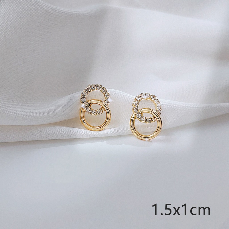 Eco-Friendly Ethnic Style Stylish 14K Real Gold Plated Copper & Cubic Zirconia Bicyclic Earrings For Women 1.5Cm X 1Cm, 1 Pair