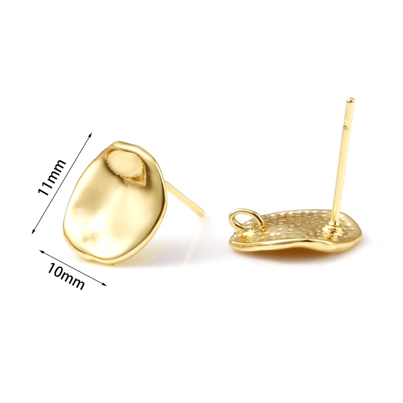 Copper Ear Post Stud Earrings 18K Real Gold Plated Oval W/ Loop 11Mm X 10Mm, Post/ Wire Size: (21 Gauge), 2 Pcs