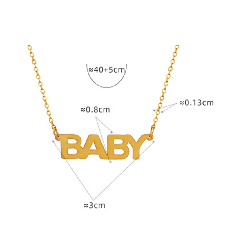 Hypoallergenic Simple & Casual Stylish 18K Real Gold Plated 304 Stainless Steel Link Cable Chain Message " Baby " Pendant Necklace For Women 40Cm(15 6/8") Long, 1 Piece