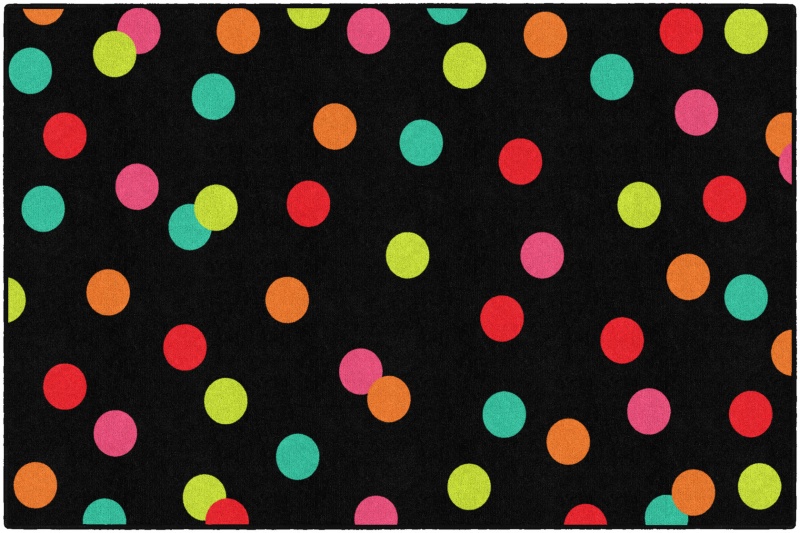 Black White & Stylish Brights Polka Dots On Black 5' X 7'6"