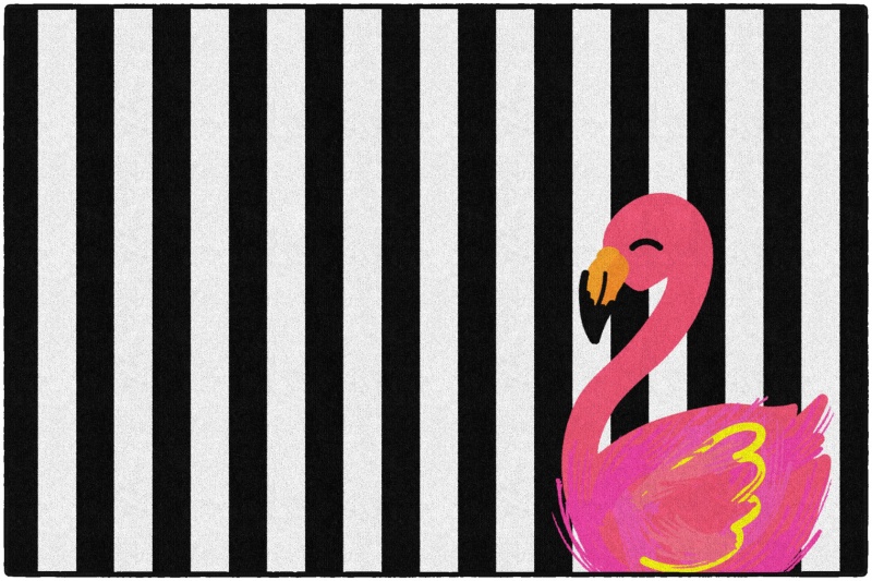 Simply Stylish Tropical Black & White Stripes Flamingo 5' X 7'6"