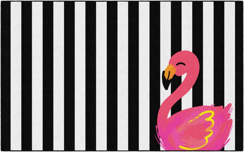 Simply Stylish Tropical Black & White Stripes Flamingo 7'6" X 12'