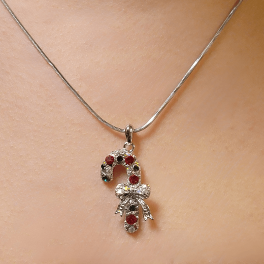 Fashion Hut Jewelry White-Gold Plated Christmas Candy Cane Necklace