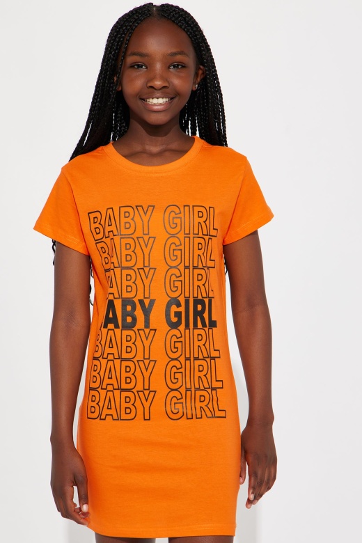 Mini Baby Girl T-Shirt Dress in Orange - Xs